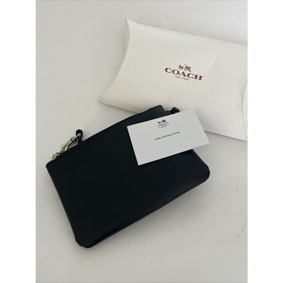 NWT Coach Wristlet 51672 Darcy Saffiano Leather Bow Wallet Black Silver - Picture 8 of 8